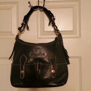 Dooney & Bourke Black Leather Shoulder Bag with Gold Hardware